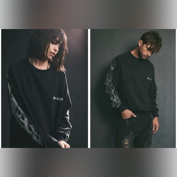 New! SER.O.YA Black Reese Sweatshirt with beaded flame detail 🖤 Large NWT’! - Picture 1 of 6